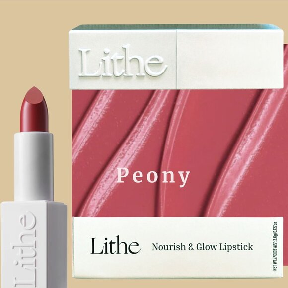 Lithe Nourish and Glow Lipstick Peony Full Size 3g Neutral Pink Hydrating Satin - Picture 2 of 11